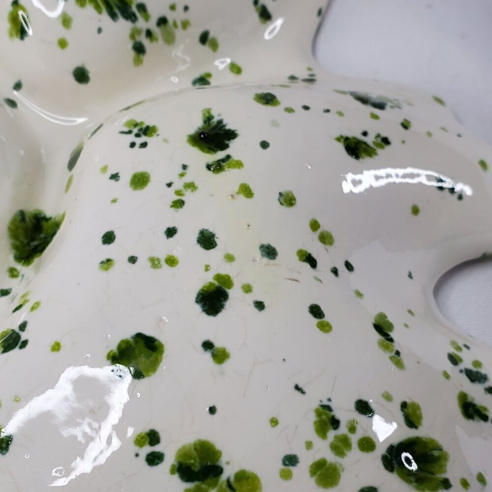 VTG Holland Mold Ceramic Serving Dish Tray 1972 Green & White Poinsettia Shape - Picture 9 of 14